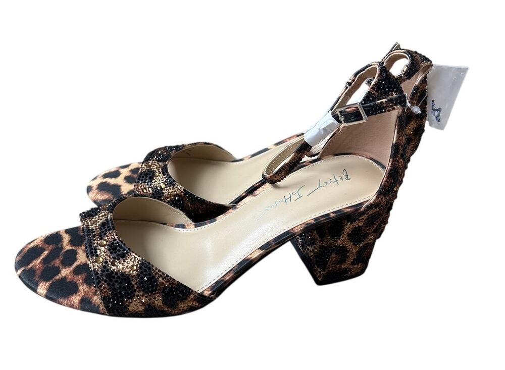 Blue by Betsey Johnson Leopard Rhinestone Block Heel Sandals 9.5 Wedding NWT